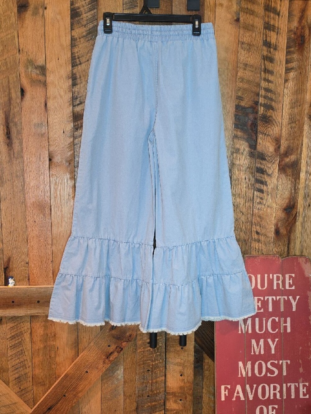 203p Sewn And Seen Tiered Ruffle-Hem Wide Leg Pants in Light Blue - Picture 12 of 12